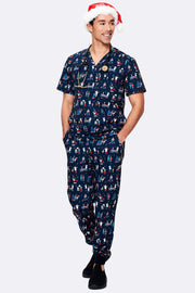 Christmas Chaos Men’s 3-Pocket Scrub Top