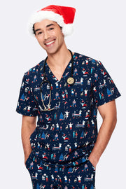 Christmas Chaos Men’s 3-Pocket Scrub Top