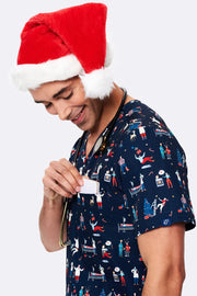 Christmas Chaos Men’s 3-Pocket Scrub Top