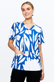 Blue-tiful Blooms - Women's Scrub Top