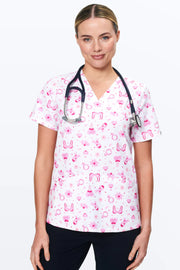 Breast Cancer Awareness Women's 3-Pocket Scrub Top