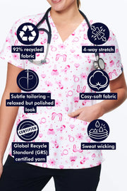 Breast Cancer Awareness Women's 3-Pocket Scrub Top